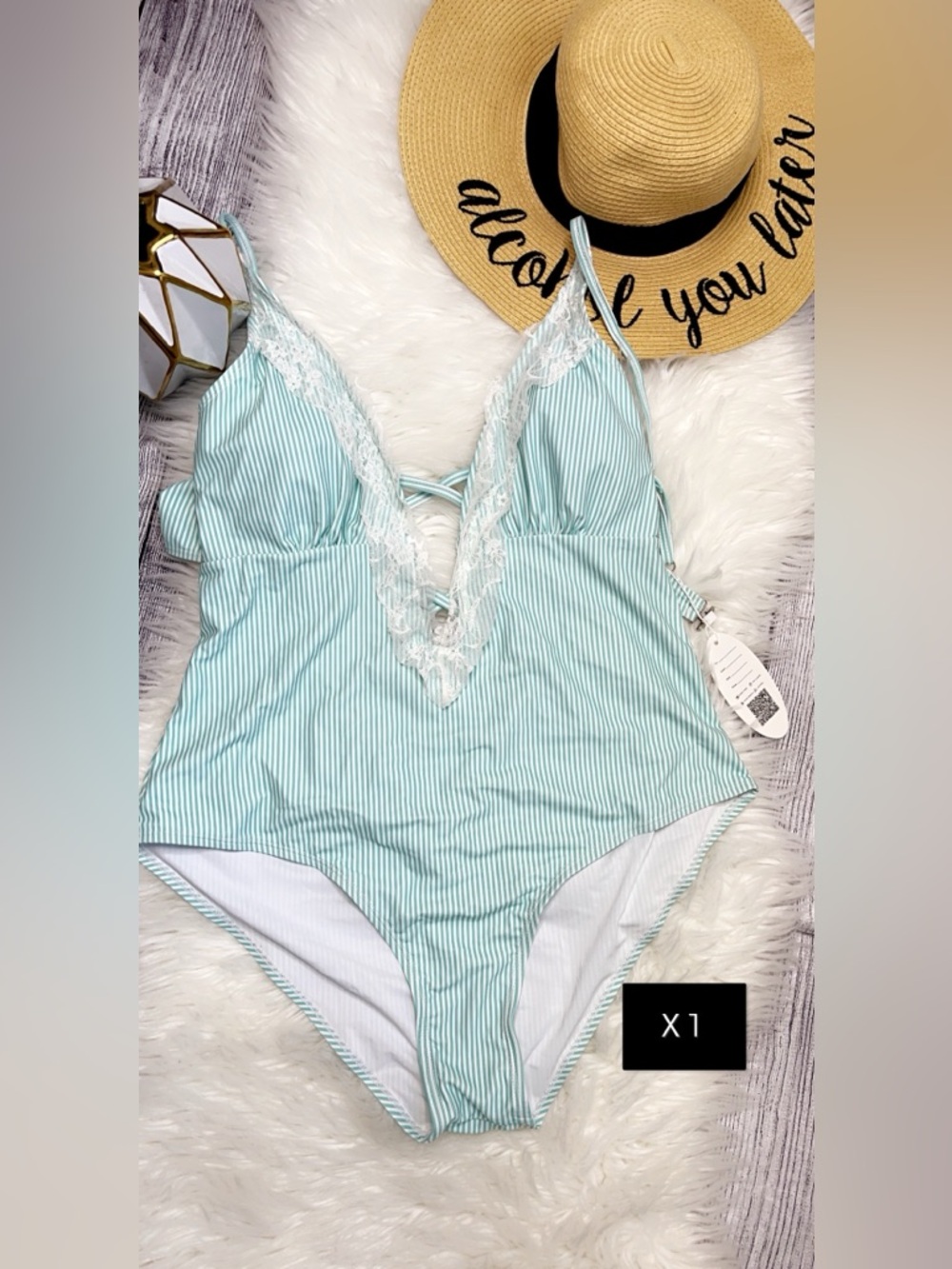 Striped One-Piece in Mint Green swimsuit